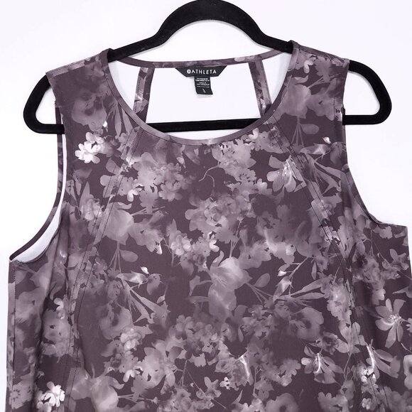 Athleta Lumen Zephyr Refined Tank Top Size Large Black Floral Gray - Picture 3 of 10